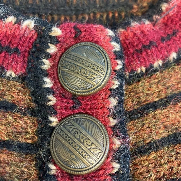 SNOWFLAKE TM Sz XL 100% Wool Jacquard Brocade Detail Cardigan Sweater - Picture 8 of 11